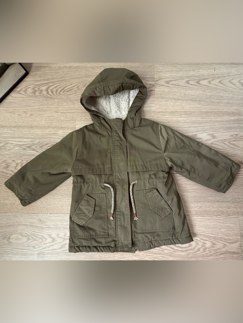 Zara Toddler Boy Olive Green Hooded Jacket with Sherpa Lining